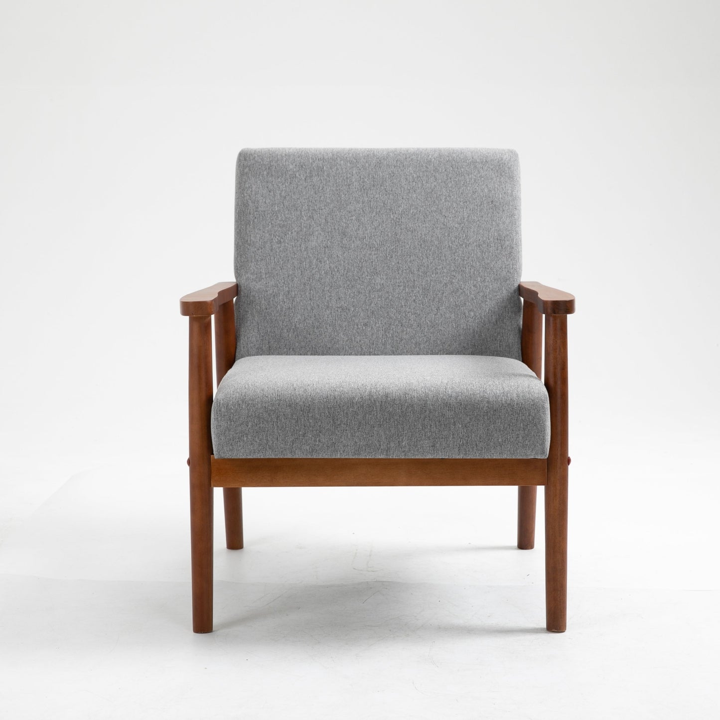 Mid-Century Wood Armchair - Light Gray