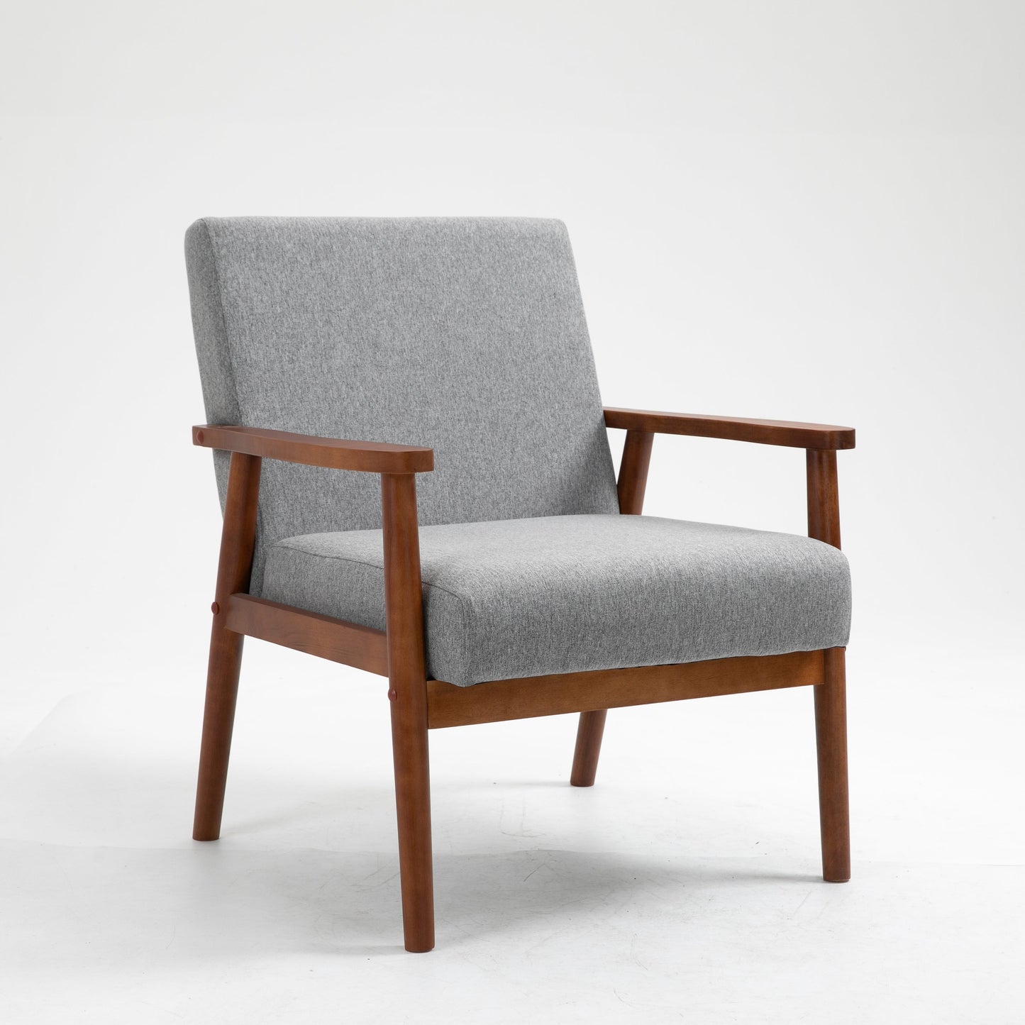 Mid-Century Wood Armchair - Light Gray