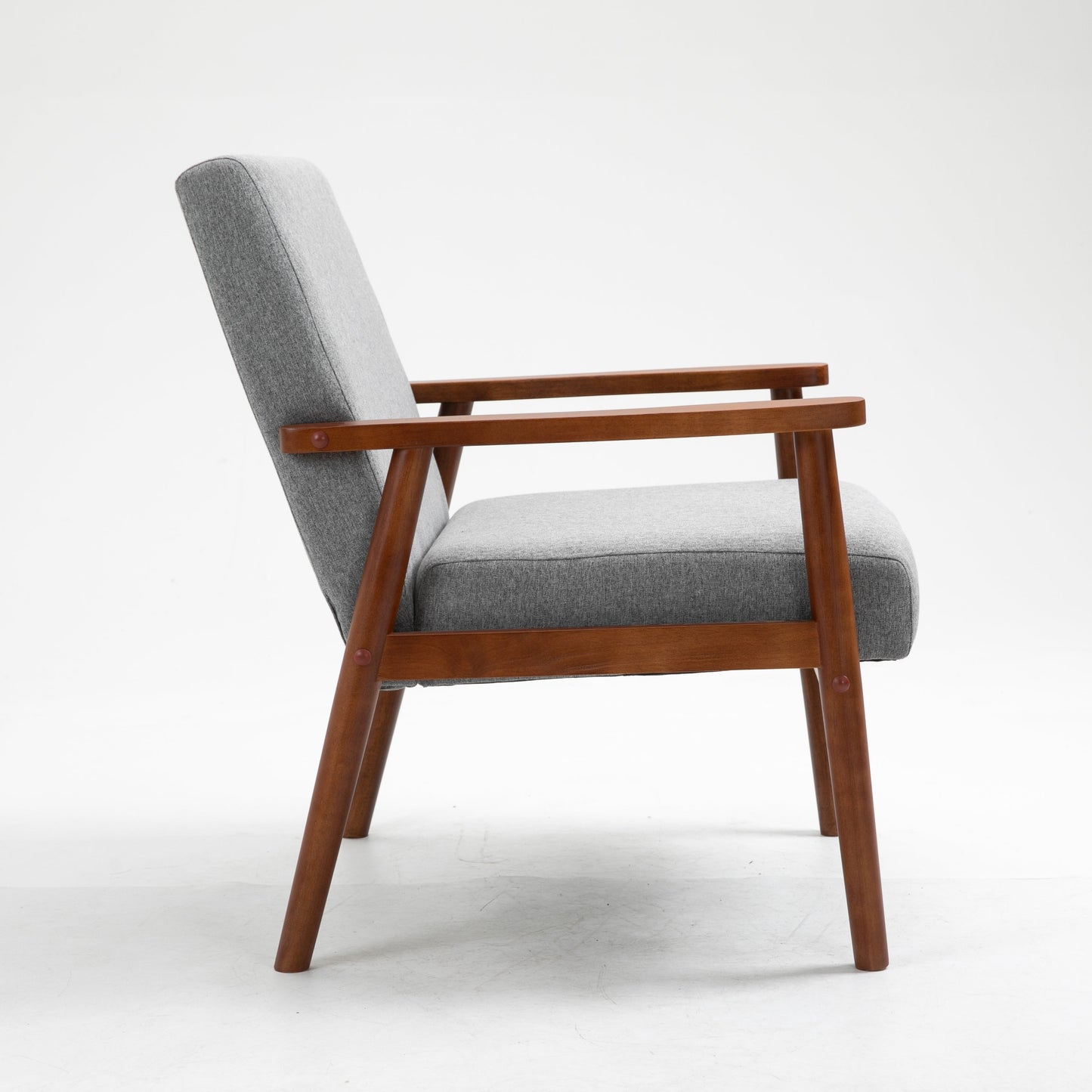 Mid-Century Wood Armchair - Light Gray