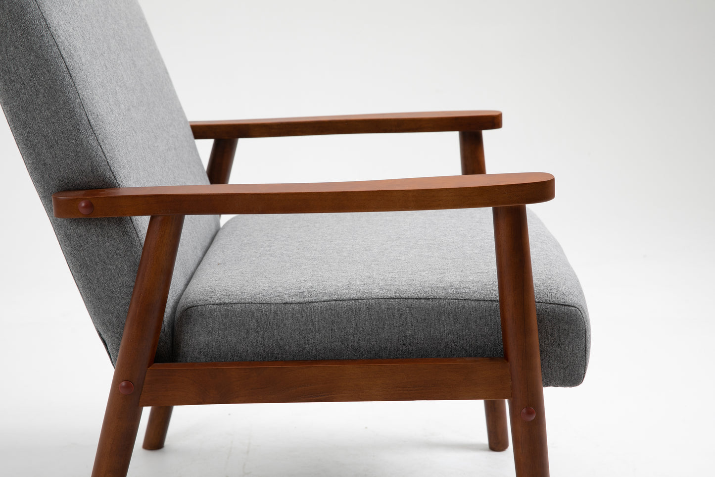 Mid-Century Wood Armchair - Light Gray