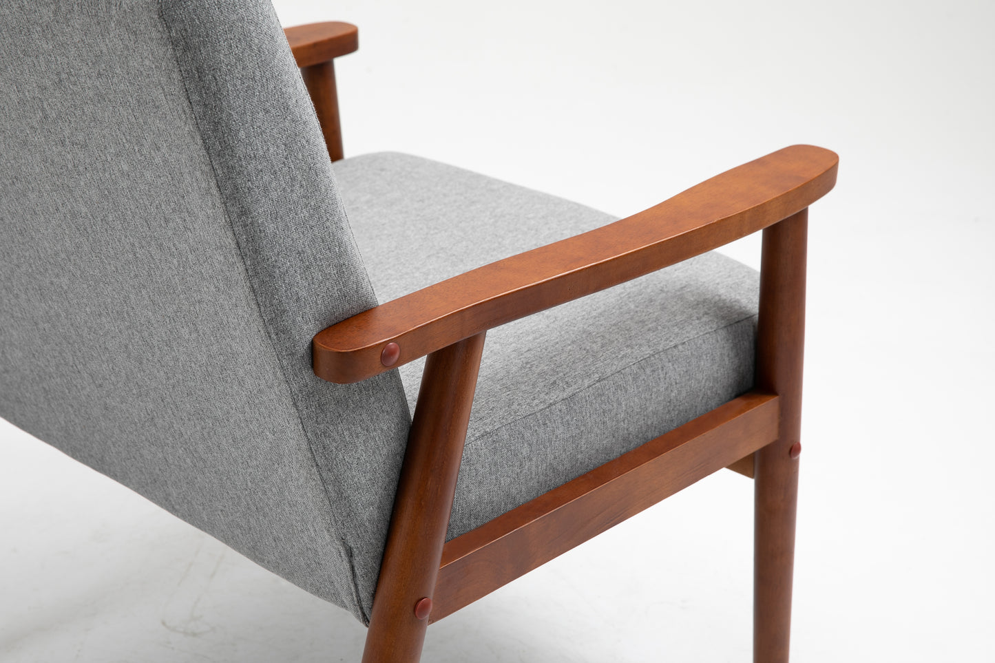 Mid-Century Wood Armchair - Light Gray