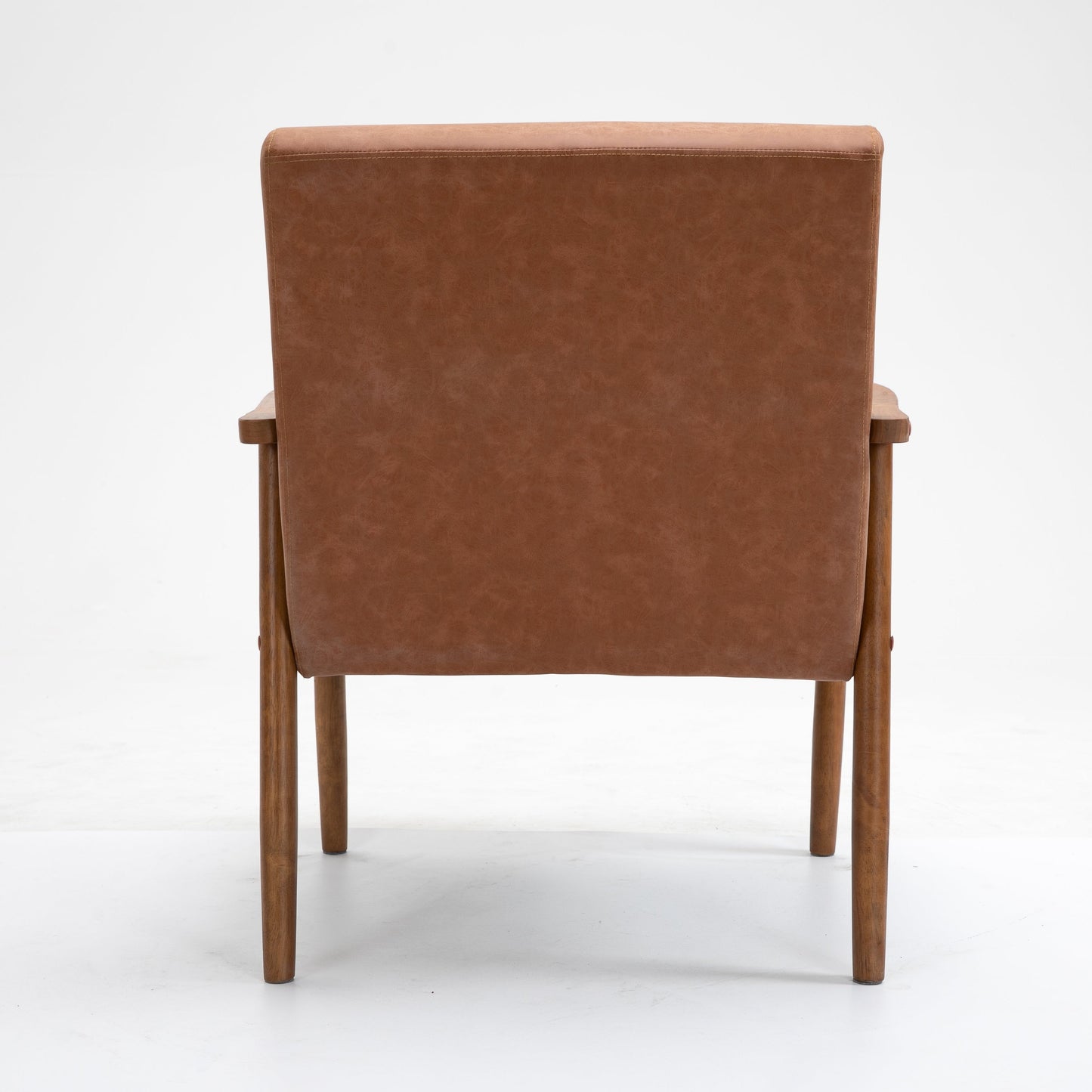 Mid-Century Brown Leather Wood Armchair