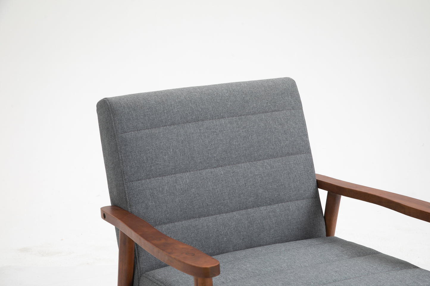 Wood Frame Accent Chair with Armrests, Horizontal Channel Tufted