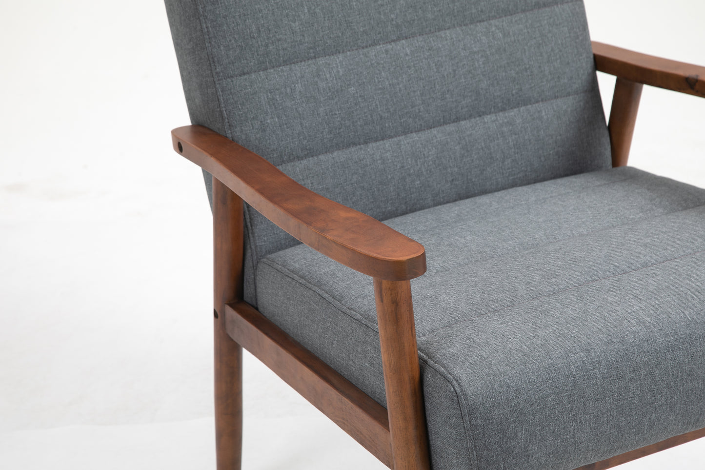 Wood Frame Accent Chair with Armrests, Horizontal Channel Tufted