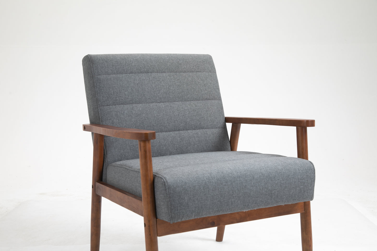 Solid Wood Polyester Armchair Set of 2 -Horizontal Channel Tufted