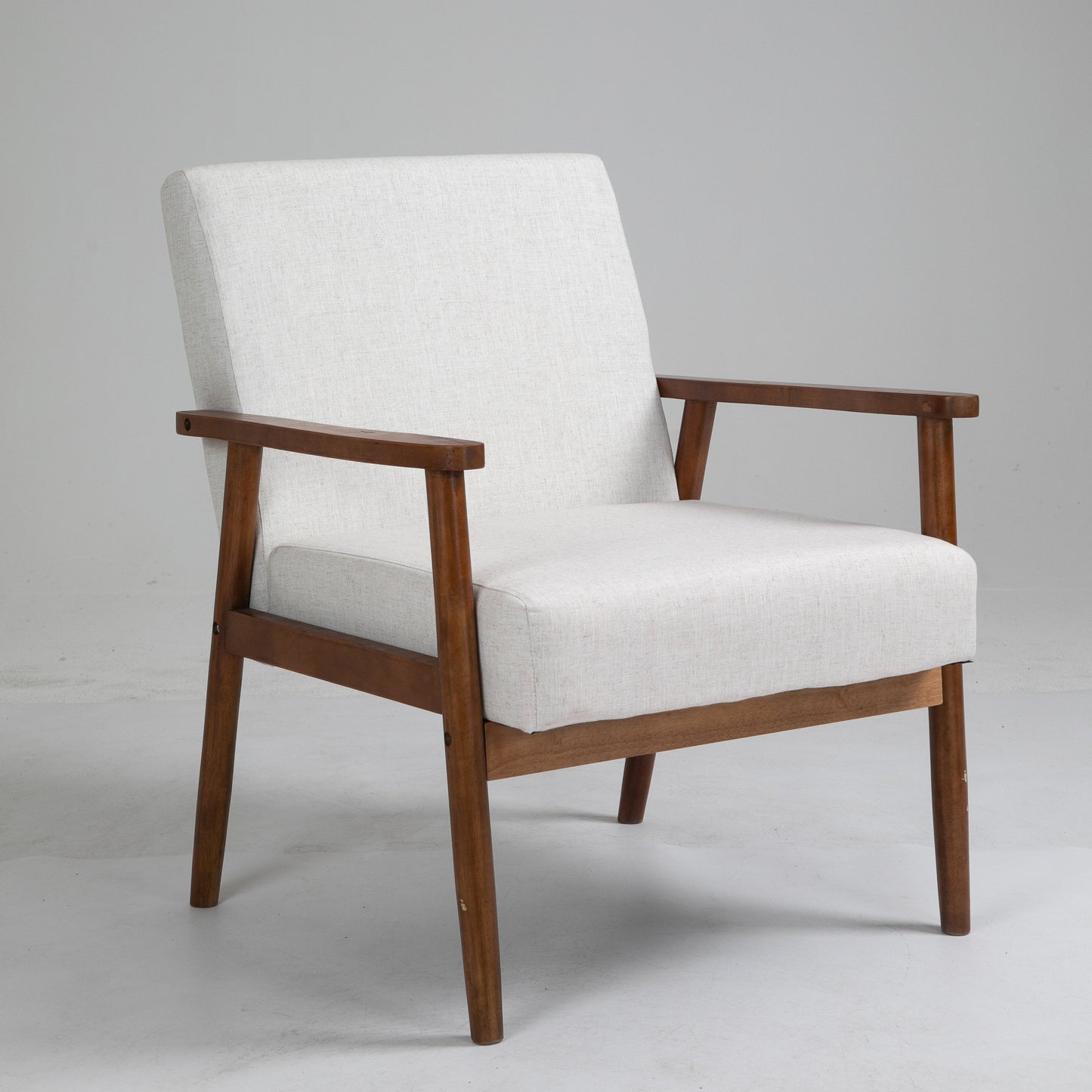 Mid-Century Wood Armchair - Beige