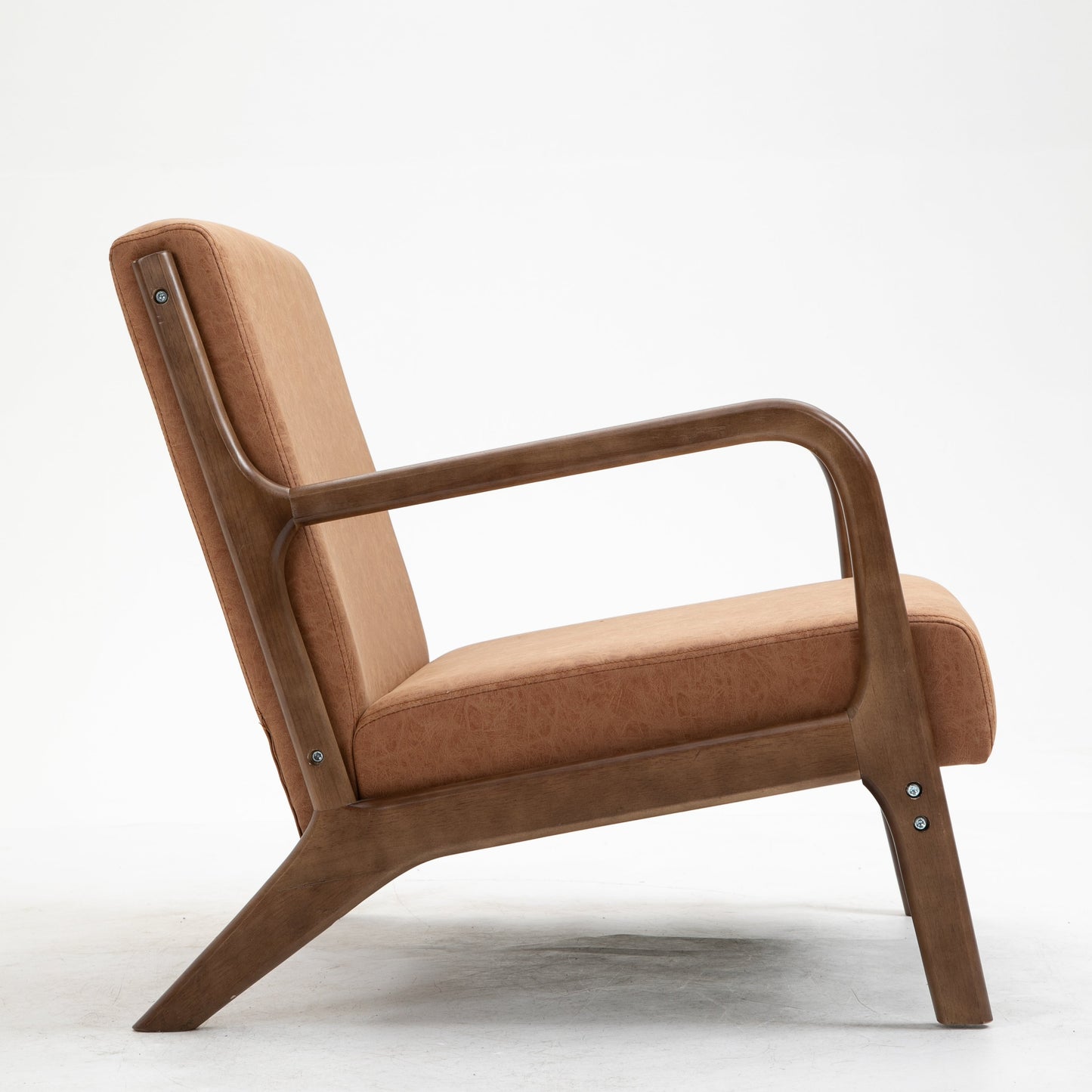 Vegan Leather Solid Wood Armchair With Curved Frame