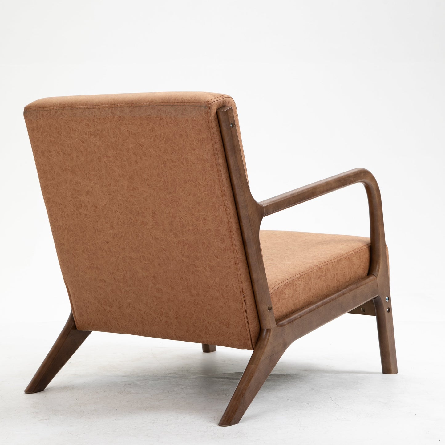 Vegan Leather Solid Wood Armchair With Curved Frame