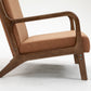 Vegan Leather Solid Wood Armchair With Curved Frame