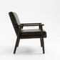 Solid Wood Vegan Leather Upholstered Armchairs -Green - Set of 2
