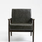 Solid Wood Vegan Leather Upholstered Armchairs -Green - Set of 2
