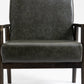 Wood Frame Accent Chair with Armrests, Green Leather