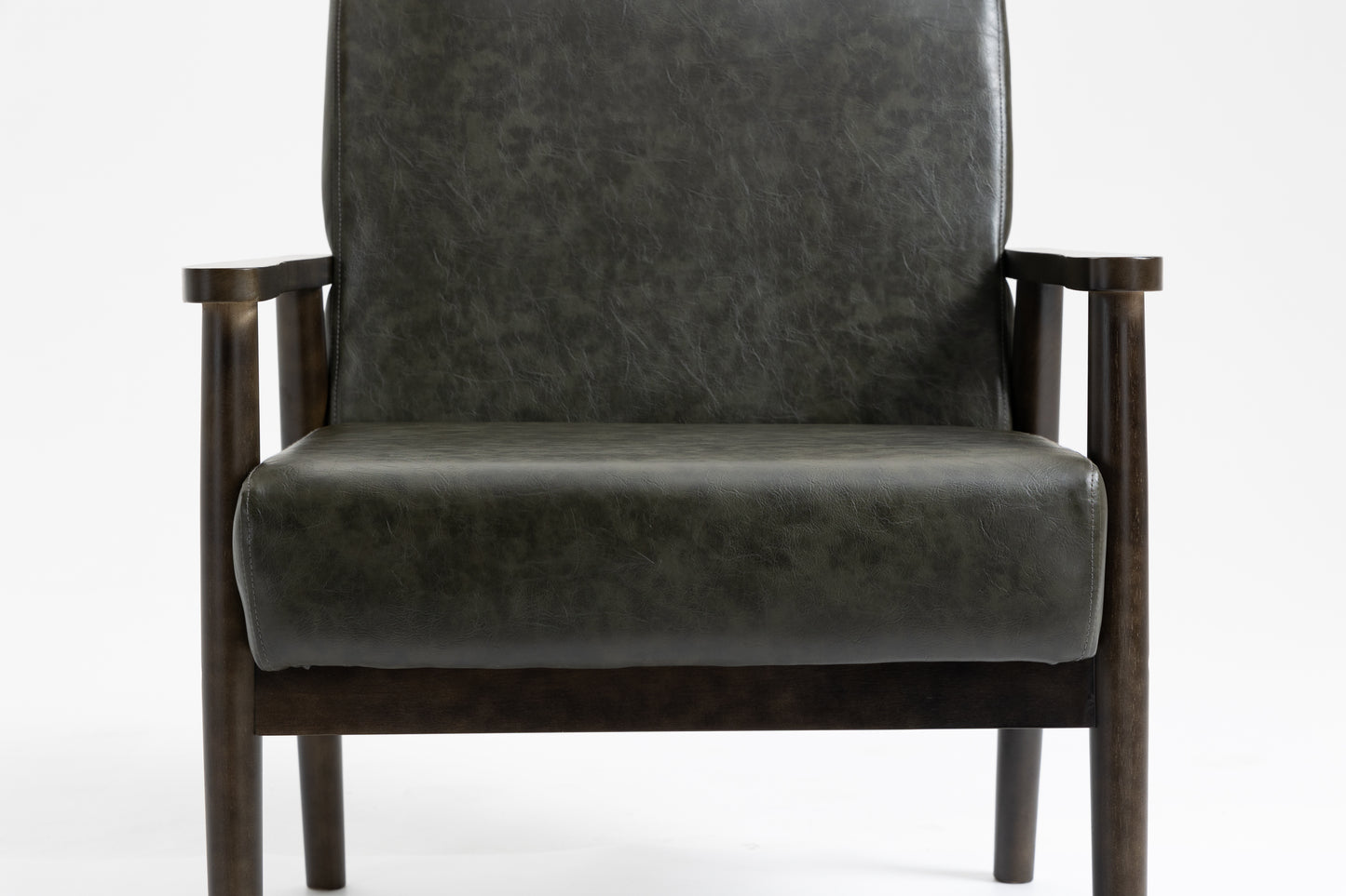 Wood Frame Accent Chair with Armrests, Green Leather