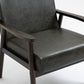 Solid Wood Vegan Leather Upholstered Armchairs -Green - Set of 2