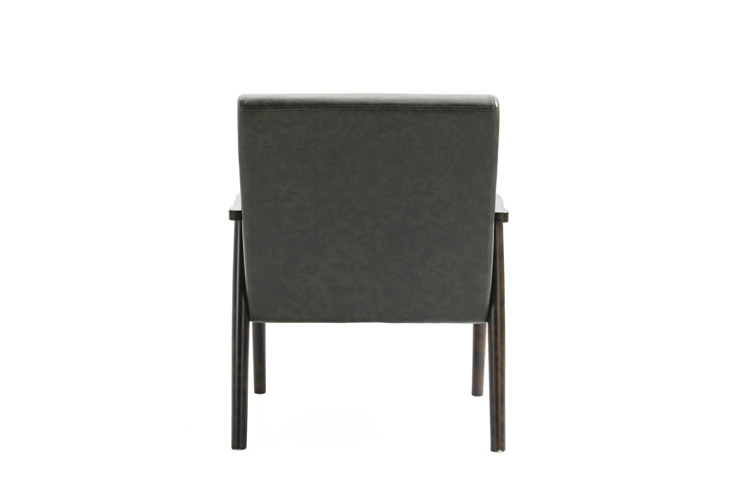 Wood Frame Accent Chair with Armrests, Green Leather