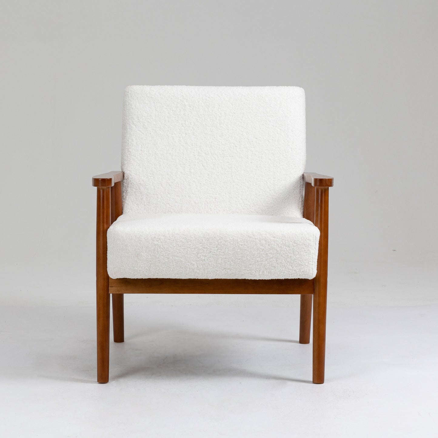 Wood Frame Accent Chair with Armrests, Teddy Bear White