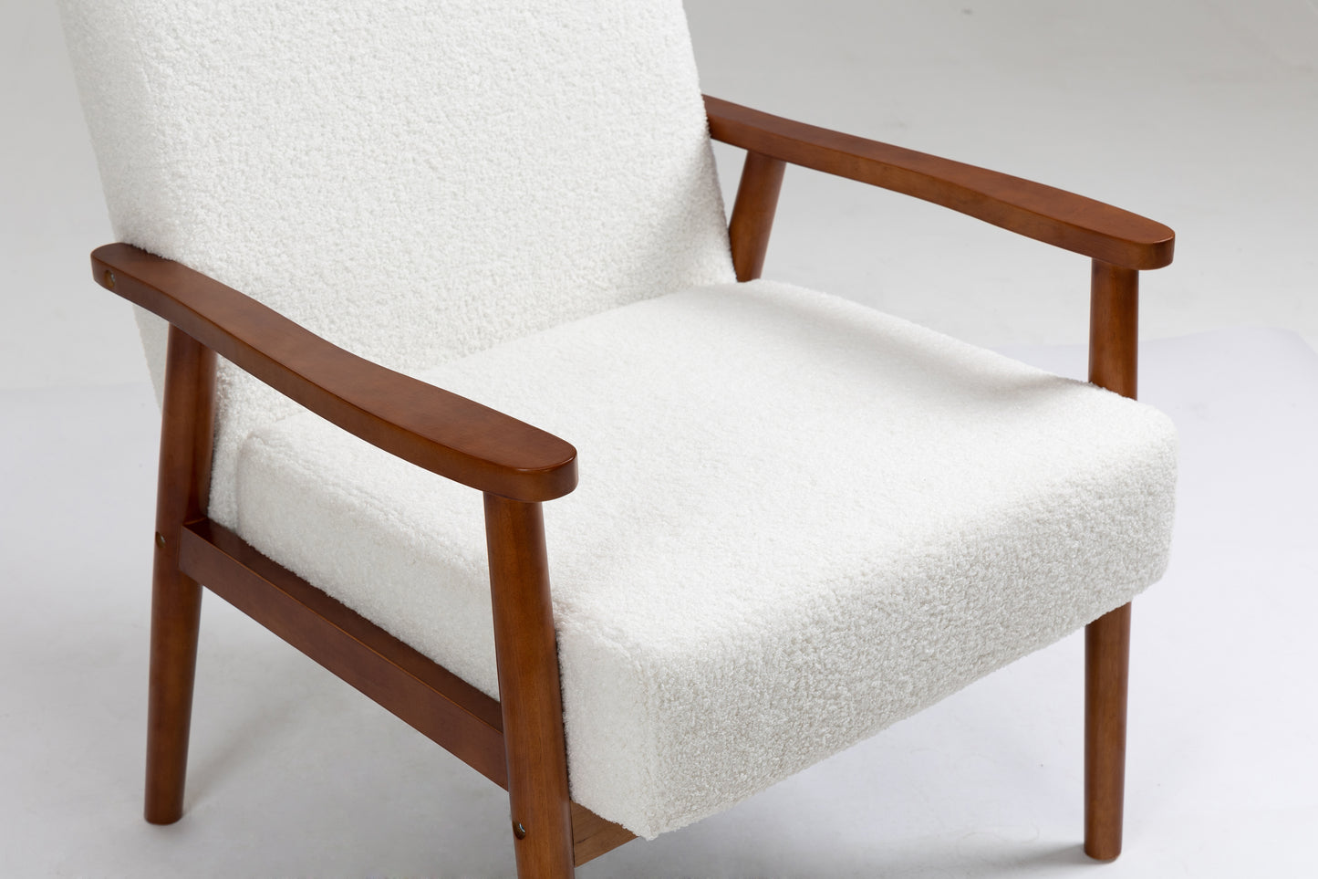 Wood Frame Accent Chair with Armrests, Teddy Bear White