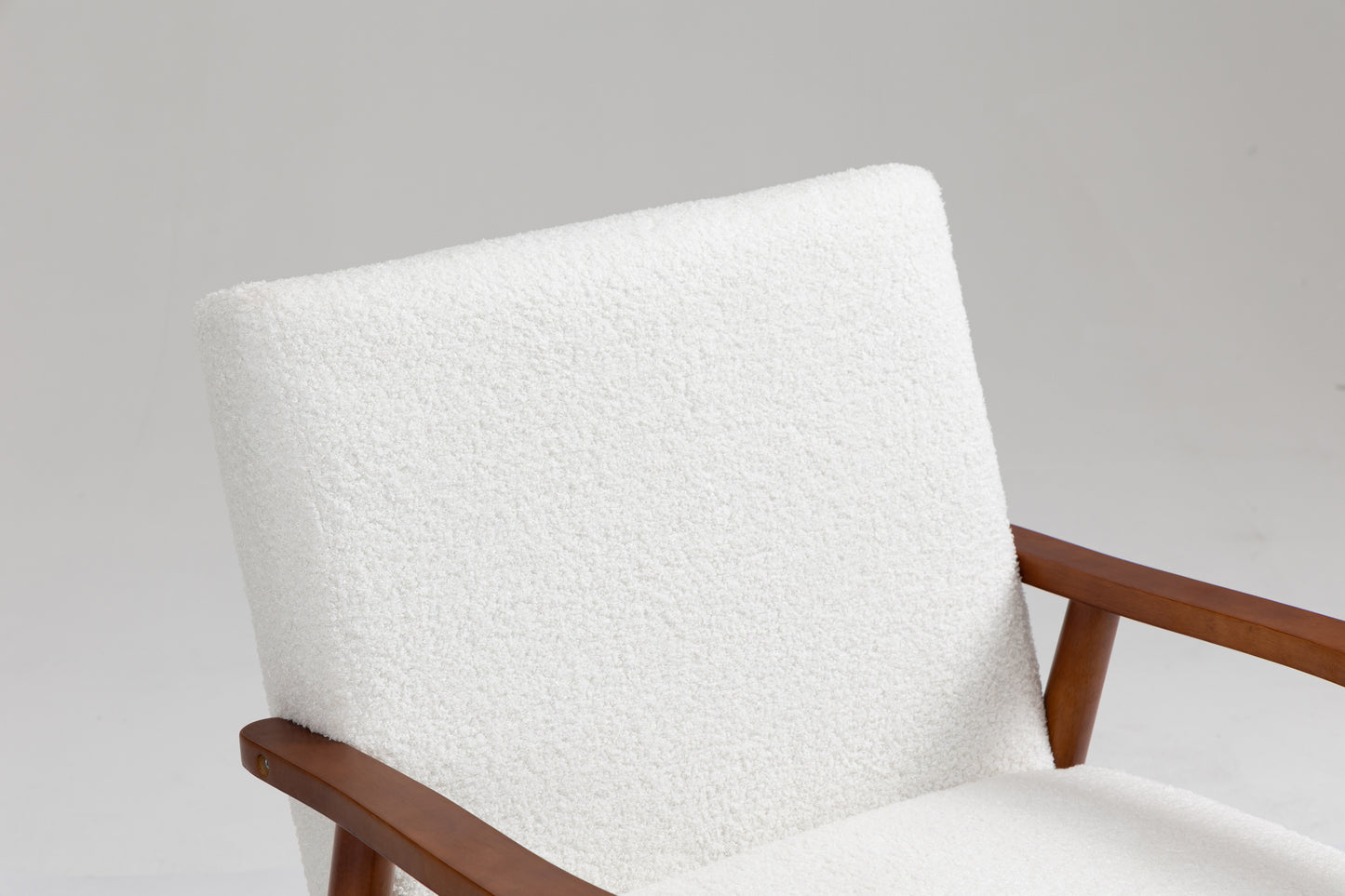 Wood Frame Accent Chair with Armrests, Teddy Bear White