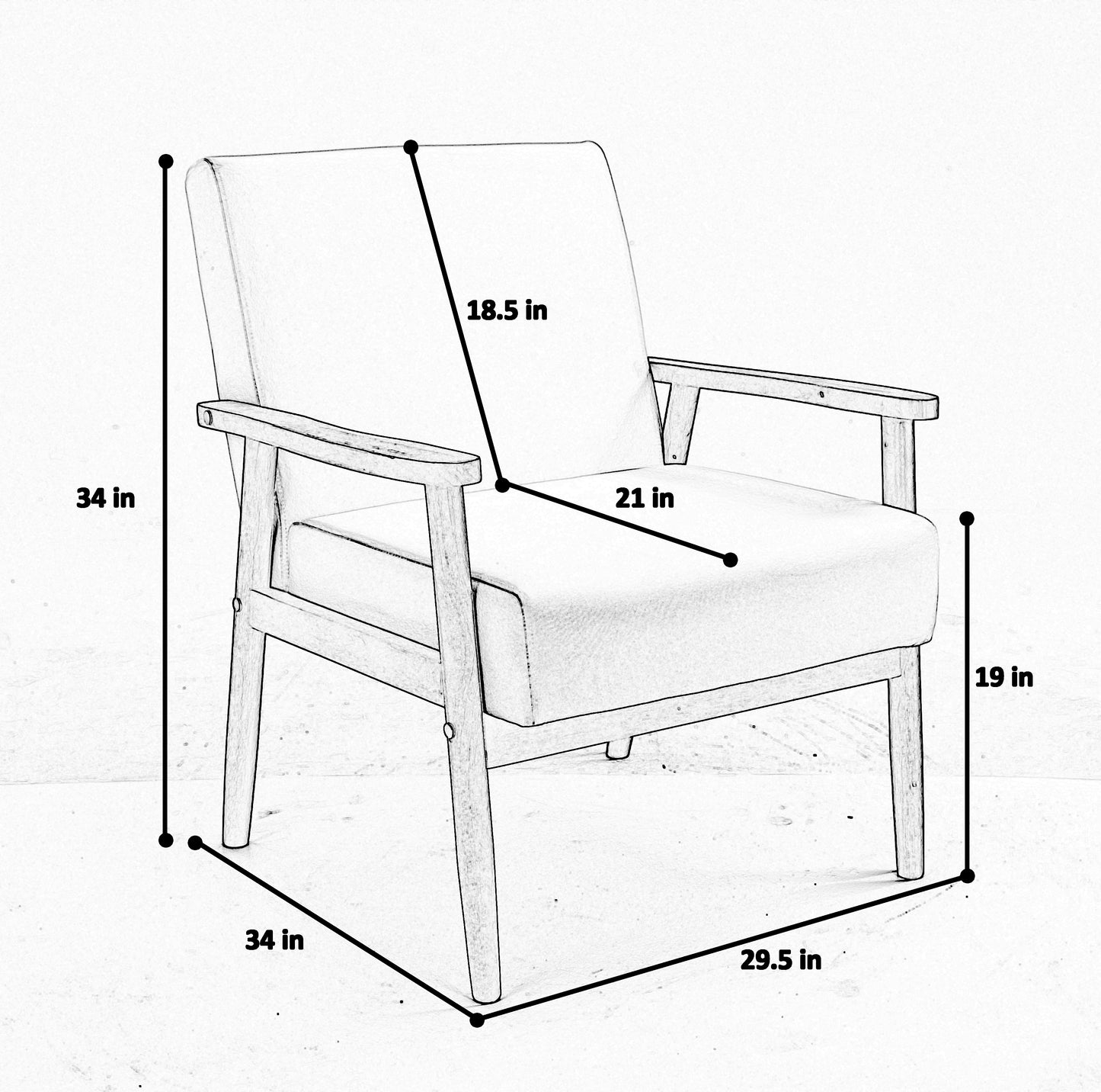 Mid-Century Wood Armchair - Light Gray