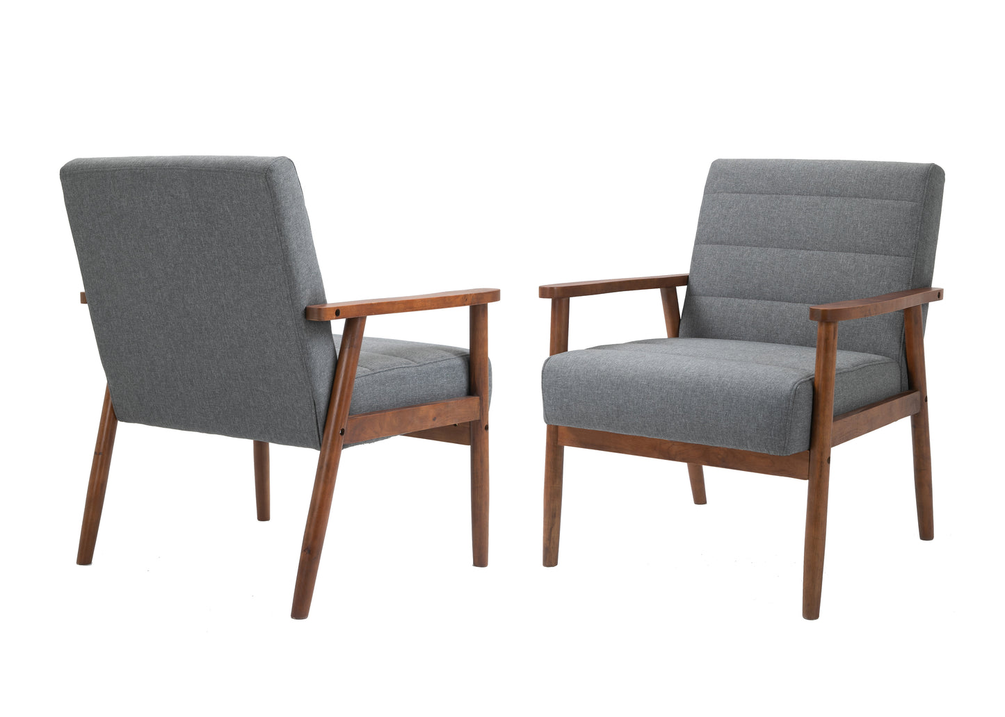 Solid Wood Polyester Armchair Set of 2 -Horizontal Channel Tufted