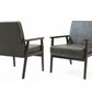 Solid Wood Vegan Leather Upholstered Armchairs -Green - Set of 2